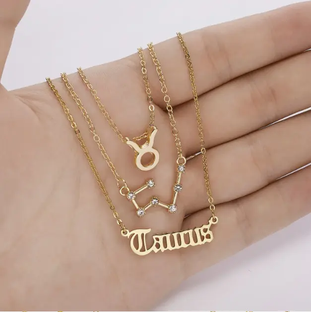 3Pcs 12 Zodiac Constellation Necklaces Letter Pendant Chain Choker with Cardboard Card