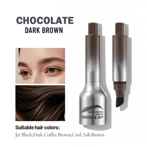 2 color set Eyebrow Pencil Brush & Dip, Chocolate Dark Brown, Waterproof Long-Lasting Brow Gel for Natural 3D Wild Brows, Hairline Filler, Smudge-Proof