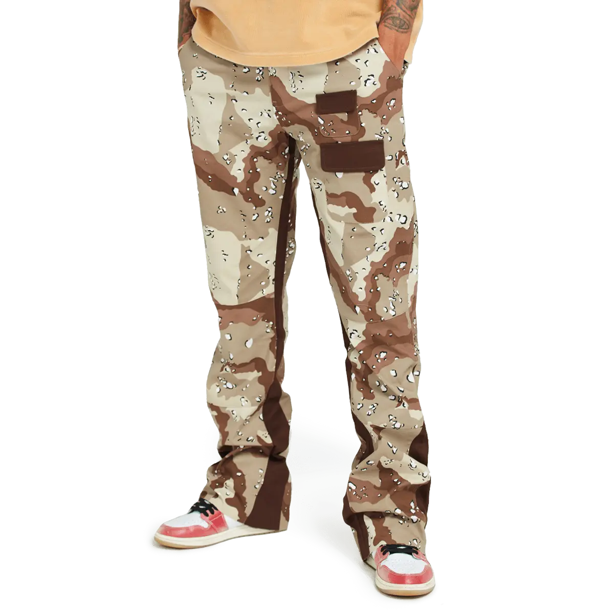 Washed Camo Flare Twill Pants Desert