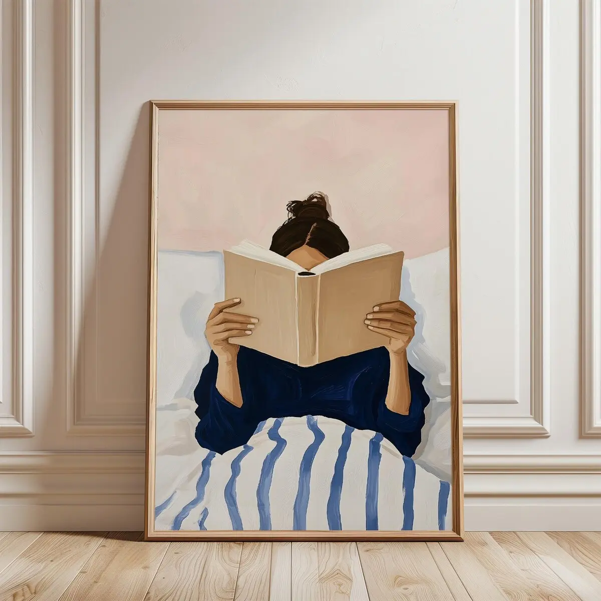 Book Lover Wall Art, Cozy Bedroom Poster, Reading Nook Decor, Whimsical Retro Girly Woman Reading, Unframed 5 Size, 8x12 to 27x40 Inch