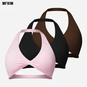 MFVIM Women's sports underwear, sexy hanging neck twist design sports underwear built-in bra pads, comfortable and skin-friendly, four seasons can wear, running gym workout sports underwear SpringStatements