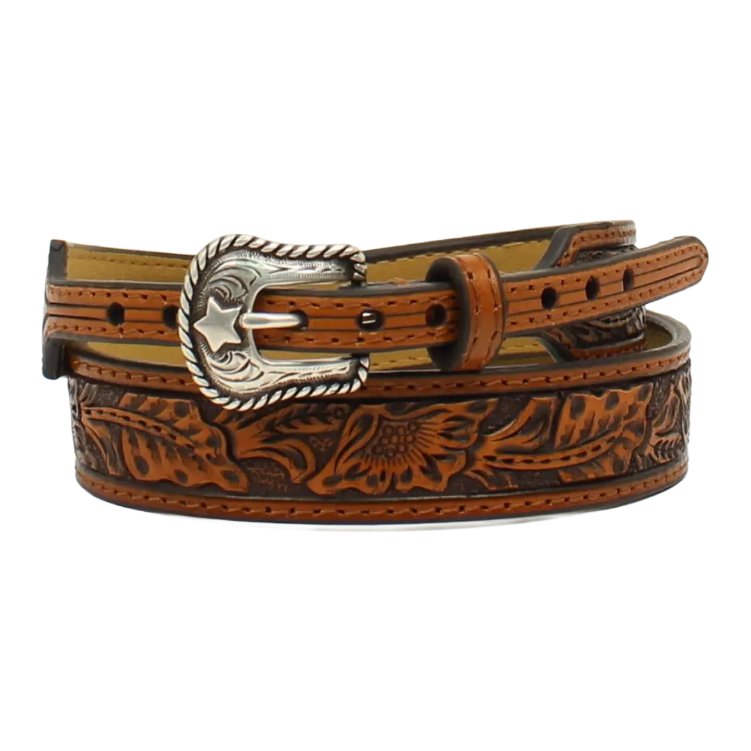 M&F® Men's Western Genuine Leather Tan Floral Embossed Hatband 0204108