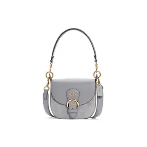 COACH Kleo 17 Classic Leather Saddle Bag for Women – Small, Crossbody, Shoulder, Blue-Gray