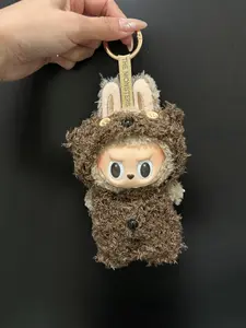 The Monsters Brown Forest Bunny Costume for 17cm Vinyl Art Dolls Textured Romper with Button Accents & Floppy Ears Soft Plush Fabric with Cookie and Ice Cream Appliqués