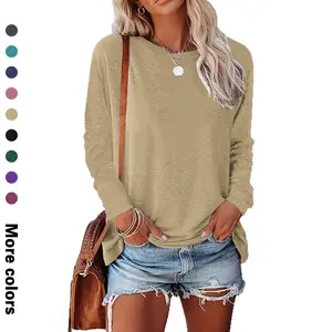 Women's Plain Round Neck Tee, Casual Long Sleeve Crew Neck T-shirt for Spring & Fall, Fitted, Breathable, Minimalist Style Women's Top for Daily Wear - Fitted, Breathable, Minimalist Style Womenwear Elegance