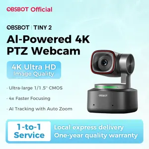【Hot!!!】OBSBOT Tiny 2 Webcam 4K Voice Control PTZ, AI Tracking Multi-mode & Auto Focus, Web Camera with 1/1.5" Sensor, Gesture Control, 60 FPS, HDR Light Correction, Webcam for PC, Streaming, Conference wyze wirelesscamera videogames