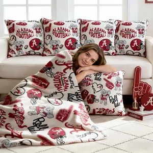 Alabama Crimson Tide Roll Tide Fleece Blanket & Throw Pillow Cover Set (No Pillow Core) – Soft Plush Game Day Throw & Decorative Cushion Cover, Perfect Alabama Football Fan Gift