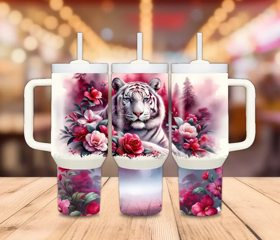 40 Oz. Tiger and Roses Tumbler