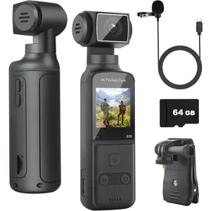 4K  Camera with External Microphone, Mini Video & Audio Pocket Cam 270? Rotation Camera for Outdoor , , Travel,  Law Enforcement, Personal Civilians, 64GB Included