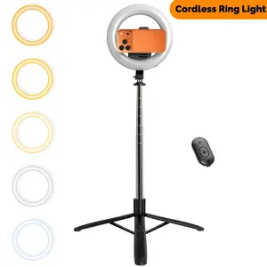 3-in-1 Selfie Stick Tripod with 8" Dimmable LED Ring Light, Rechargeable Remote Control, 360° Rotatable Phone Holder, 66" Adjustable Portable Stabilizer Stand for 4.7-7 inch Cell Phone Vlog Makeup Outdoor Travel Smart Phone Accessories