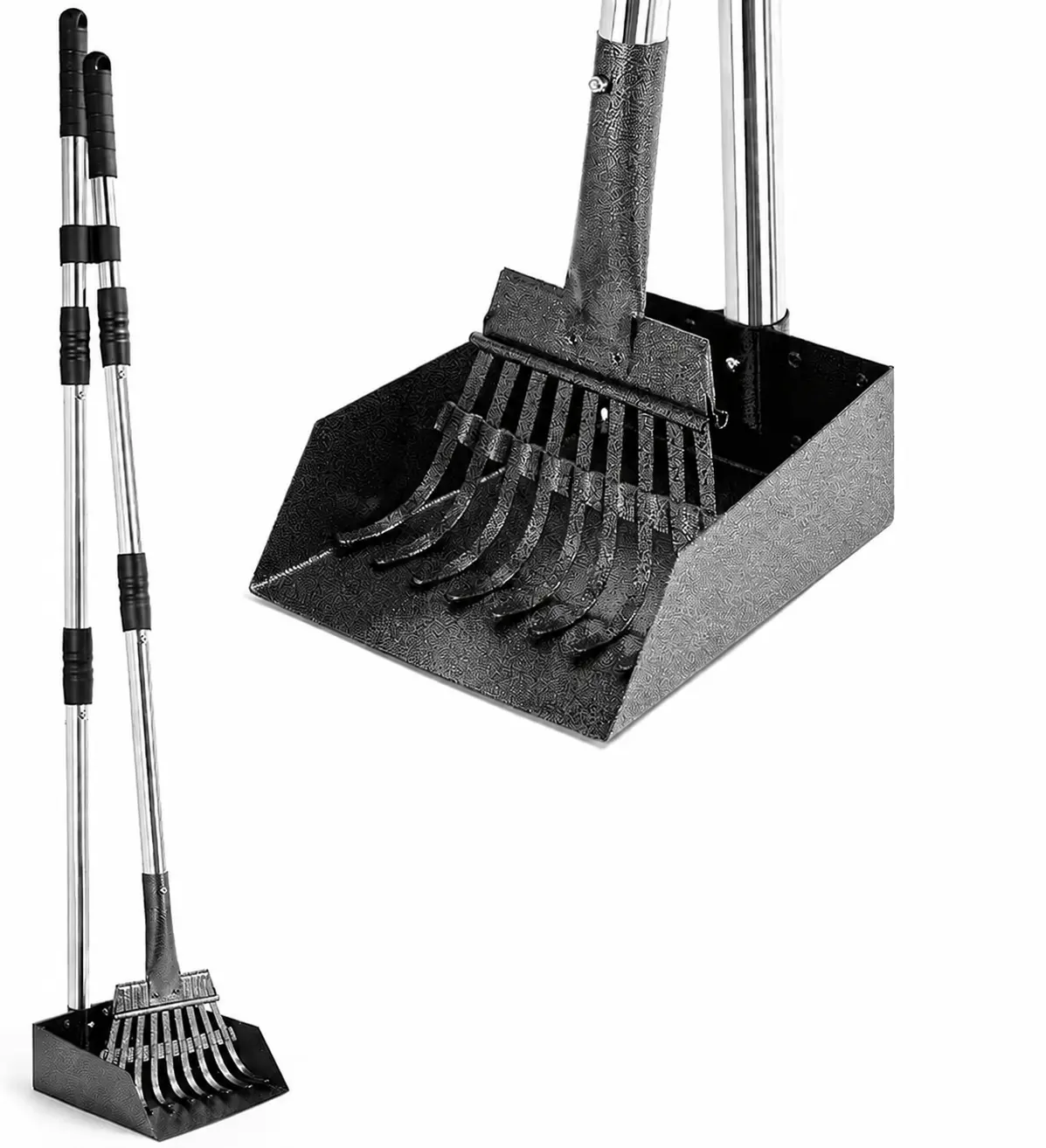 Heavy-Duty Stainless Steel Dog Poop Scoop & Rake Set for Yards — Portable Waste Picker for Small to Medium Dogs, Featuring Adjustable Long Handles and Rust-Resistant Materials, Metal, Daily