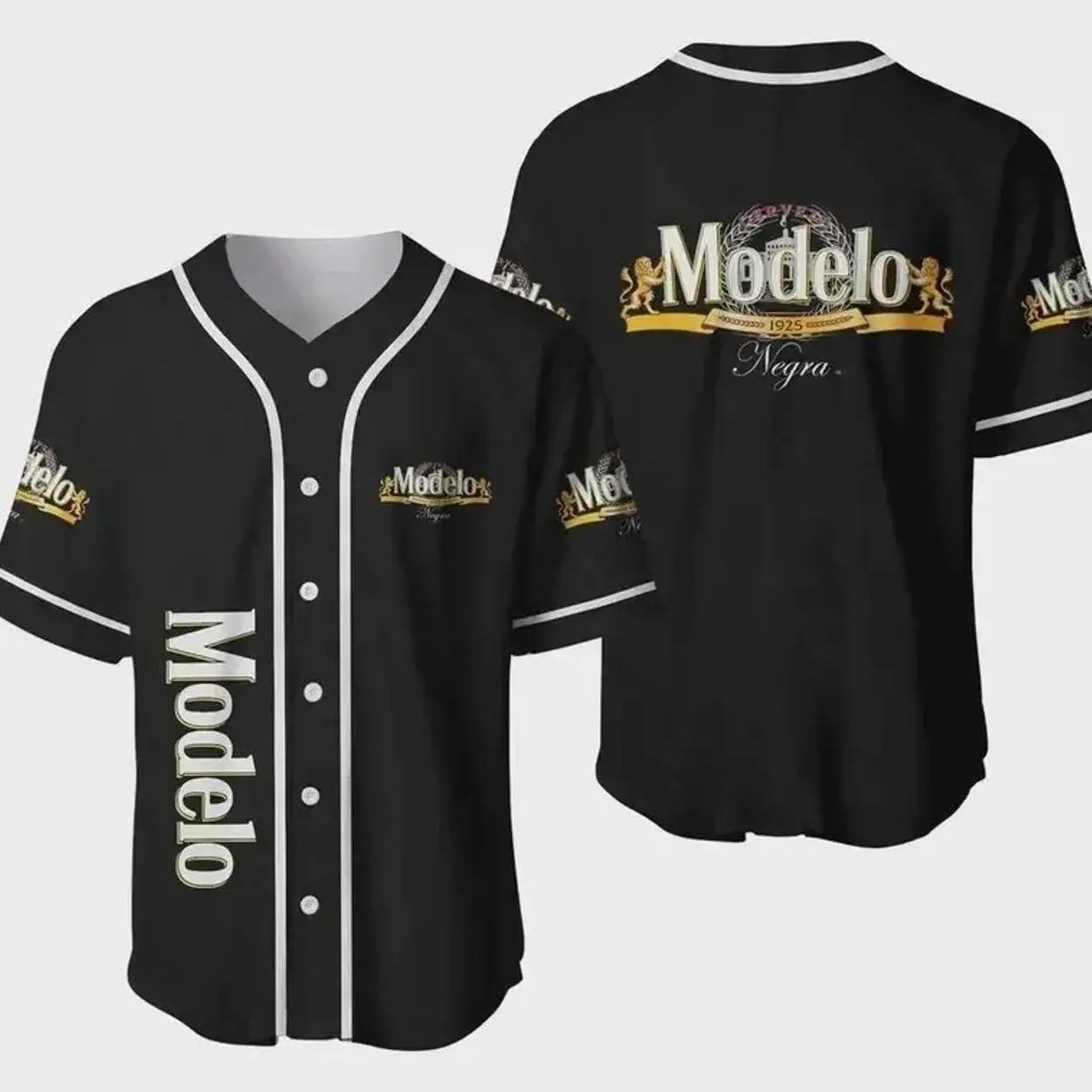 Modelo Negra Beer Baseball Jersey Unisex Black Gold Lion Crest 1925 Vintage Streetwear Summer Casual, Beer Lover Men Women, Gift for Him/Her, For Any Season