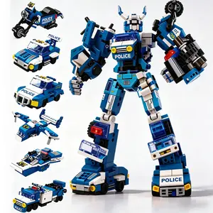 690pcs Police Mech Building Toy Set, 6-In-1 Block Puzzle Kit, Educational Construction Toys for Kids, Fun Assembly Game, Transformable Building Blocks