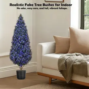 Artificial Topiary Lavender Tree Plants Tree with Coloful Eggs, 3FT Outdoor Fake Boxwood with Planter & Spikes, UV Resistant Faux Greenery for Indoor Porch Office Spring Decor- Purple