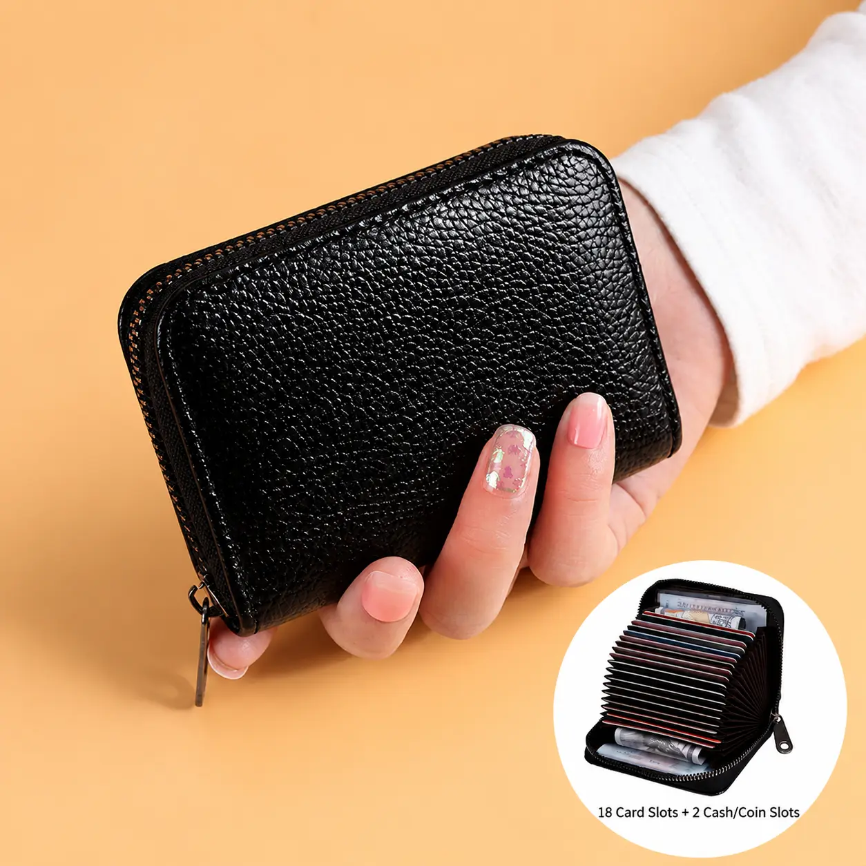 GOODBEE Men's Vintage Zipper Wallet, Multi Card Holder with Coin Pocket, Compact Wallet for Cash & Cards