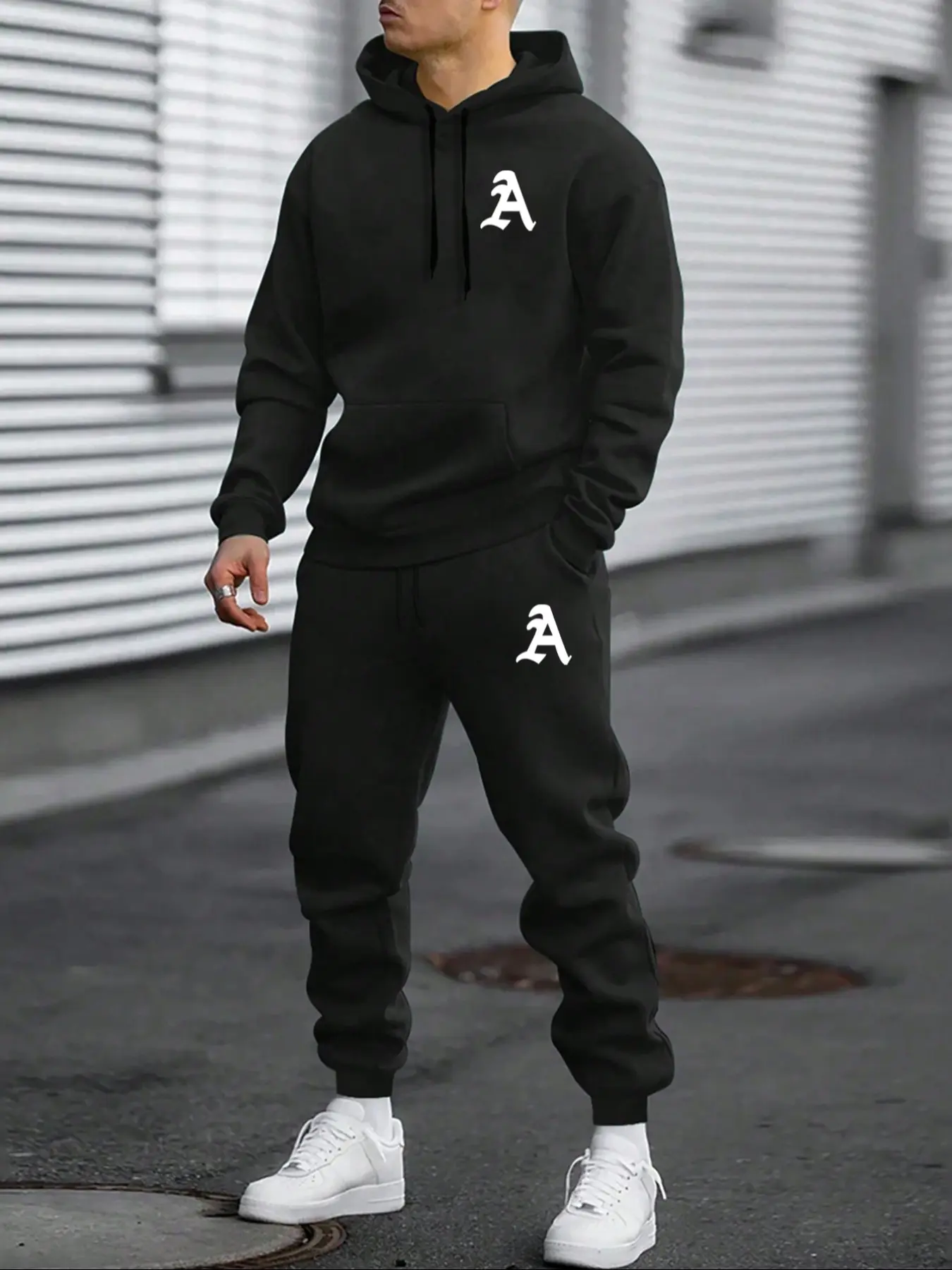 Men's Casual Hooded Sweatshirt & Jogger Pants Set, Fashion Letter Print Drawstring Fleece Pullover, Fall Winter Loose Fit Long Sleeves