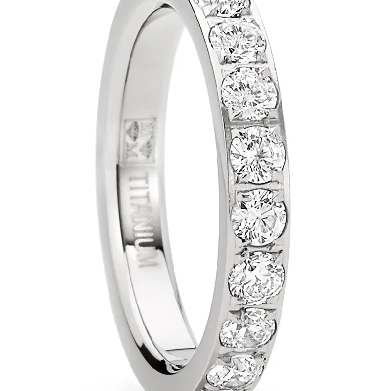 Female 3MM Retro Synthetic Zirconia Eternity Ring - Pave Set CZ Titanium Band, Solid Metal Contour Fit Wedding Jewelry, Sizes 4-9 with Complimentary Jewelry Ring Gift Box