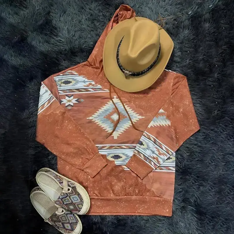 Women's Western Ethnic Style Print Aztec Hoodie Pullover Cowgirl Rhombus Printed Hooded Sweatshirt Women's Western Ethnic Style Print Aztec Hoodie Pullover Cowgirl Rhombus Printed Hooded Sweatshirt