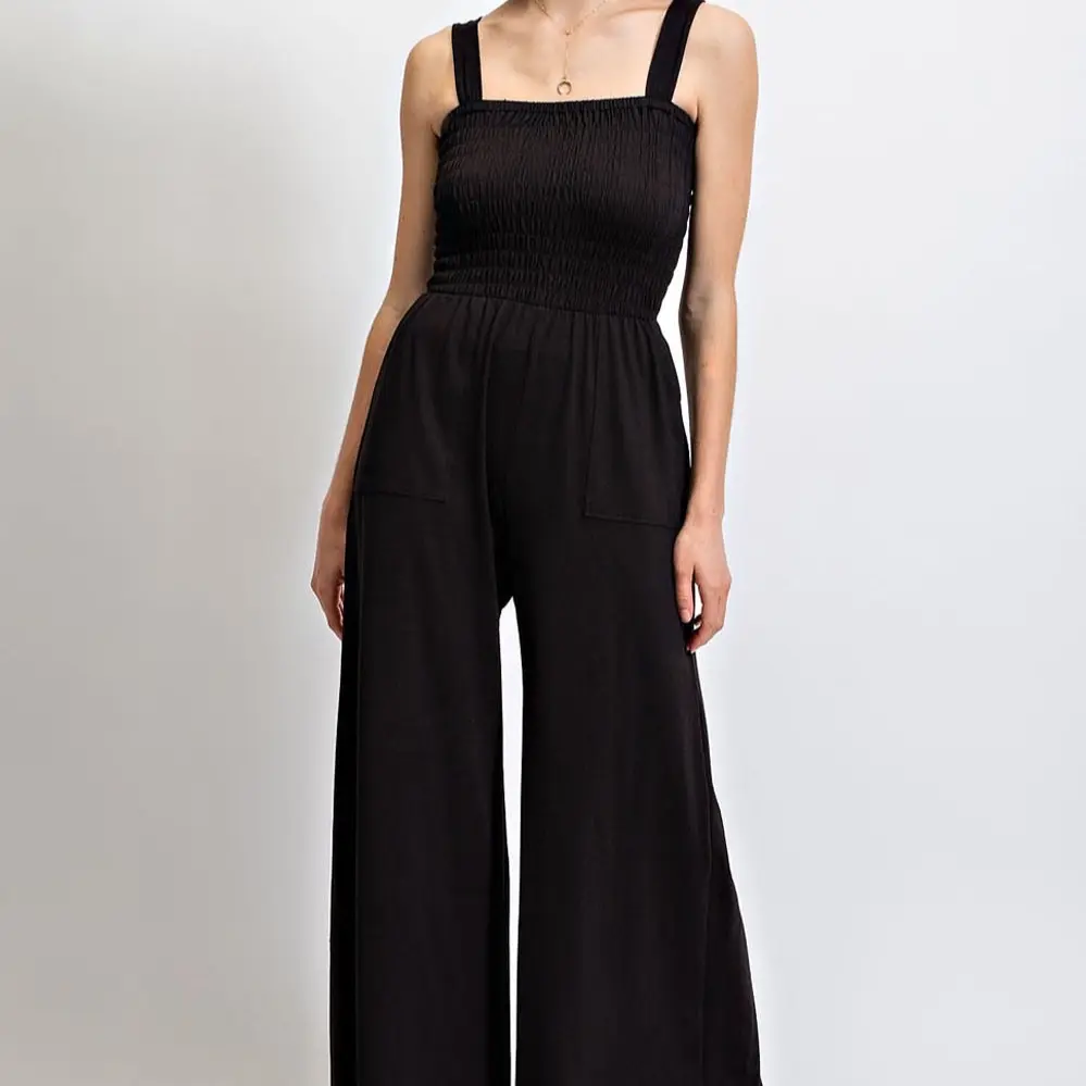 Butter Soft Smocking Wide-legged Jumpsuit with Pockets for Women - Womenswear, Comfortable