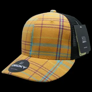 212 MAIN 6 Panel Mid Profile Structured Plaid Print Trucker Cap, Cotton-Nylon Snapback Trucker Hat, 6018-211 211-Black, 1 Size Fits Most Adjustable Hat