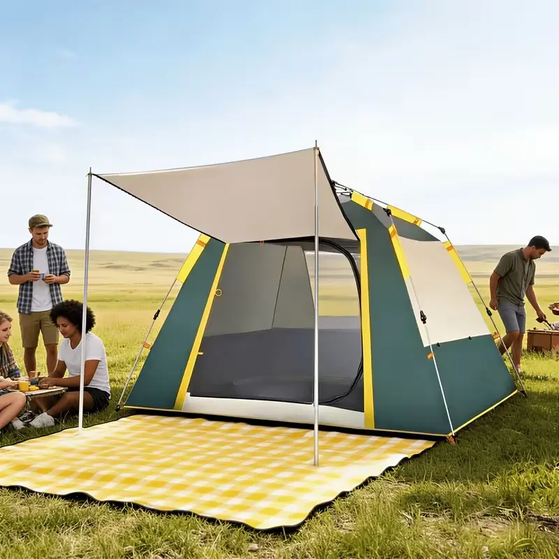 Automatic Large Pop-Up Camping Tent, Dual Doors & Windows For Ventilation, Quick Setup 3-Second Design, Waterproof & Windproof, Lightweight & Portable, Ideal For Camping, Hiking, Hunting, Travel & Beach