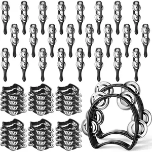 48 Pack Tambourine Set Includes 24 Mini Handheld Tambourines and 24 Finger Cymbals Percussion Instruments for  Classroom Teaching, Church Worship, Weddings, Parties and Concerts(Black)