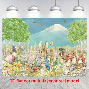 1pc Easter Backdrop Bunny Eggs Design Spring Green Grass Scene Ducks Pattern for Birthday Newborn Celebration Outdoor Decor