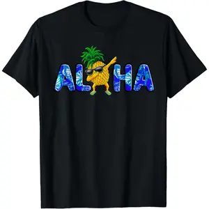 Aloha Dabbing Pineapple Sunglasses Beaches Hawaii Hawaiian Men Women T-Shirt        Graphic tees Casual Shortsleeve