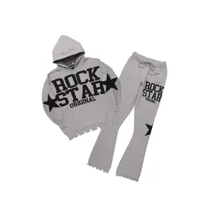 Outlaw Grey Hoodie Stacked Flare Knitted Set