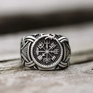 GTHIC Unisex Norse Dragon 316L Stainless Steel Viking Ring Vegvisir Jewelry Birthday Gift For Daily Wear
