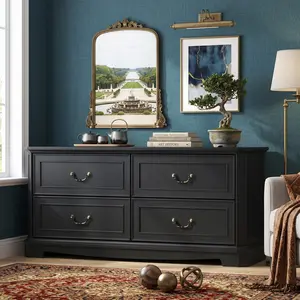 Vintage Farmhouse Dresser with 6 Deep Drawers & Vintage Metal Handles, Wooden Storage Chest of Drawers for Bedroom, Living Room, Dormitory - Ideal for Back to School & Home Organizing