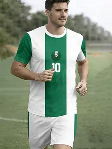 Men's 3D Digital Print Round-Neck Football Set, Nigeria Team White and Green Vertical Stripe No.10 Printed Sports Set, Machine Washable, Casual Sports Wear, Essential for Sports Enthusiasts, a Thoughtful Gift for Him