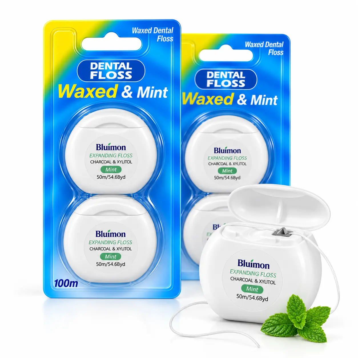 Bluimon Mint Eucalyptus Expanding Dental Floss - Black Expanding,Stain-Absorbing, Woven Floss-Oral Care Toothpaste