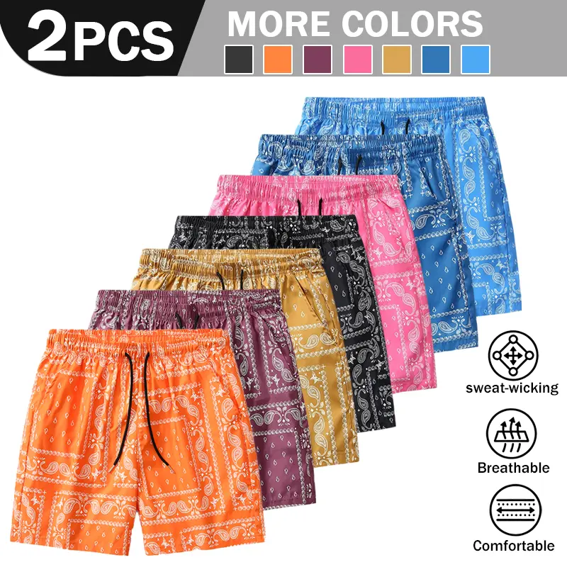 [ Summer Atmosphere ] Men's all printed ice silk quick drying casual beach shorts for summer, lightweight, breathable, quick drying, casual, loose, fashionable, versatile shorts 5PCS value combination