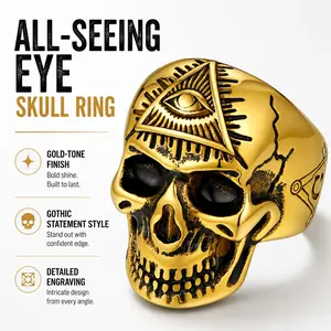 FaithHeart Skull Ring for Men, Stainless Steel Gothic Punk Skeleton Biker Band, Gold Silver Vintage Statement Ring, Masculine Streetwear Jewelry Gift for Him, 8 Styles Summer Style