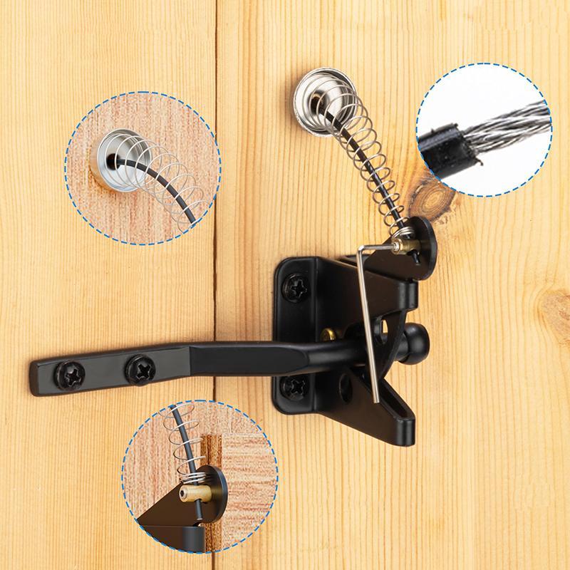 Self Locking Gate Latch with Spring Cable Pull, Automatic Gravity Lever Gate Fence Door Lock, Door Security Lock for Wooden Fence/Vinyl Door/Aluminum Gate