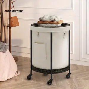 New store discount Greenstell 127L/198L Laundry Hamper with Lid and Wheels, Rolling Laundry Basket with Steel Frame and Removable Bag, Grey & White