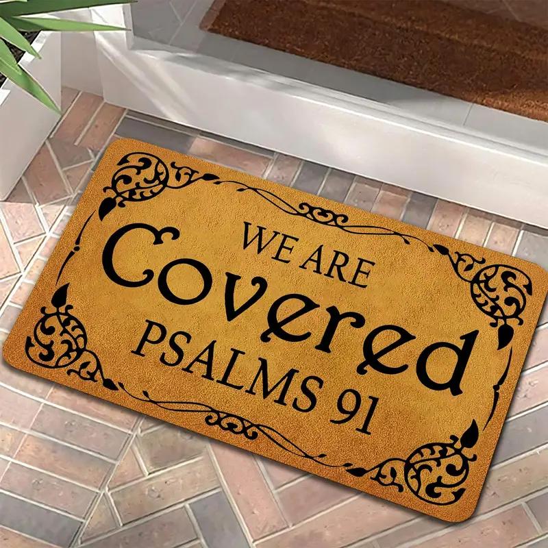 Letter Pattern Door Mat, We Are Covered Psalms 91 Print Non-slip Floor Mat, Decorative Mat for Home, Home Decoration Mat, Religious Doormat, Indoor Door Mat