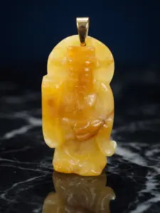 Natural Honey Jade Longevity Deity Pendant 40mm, 18-karat Gold Bail