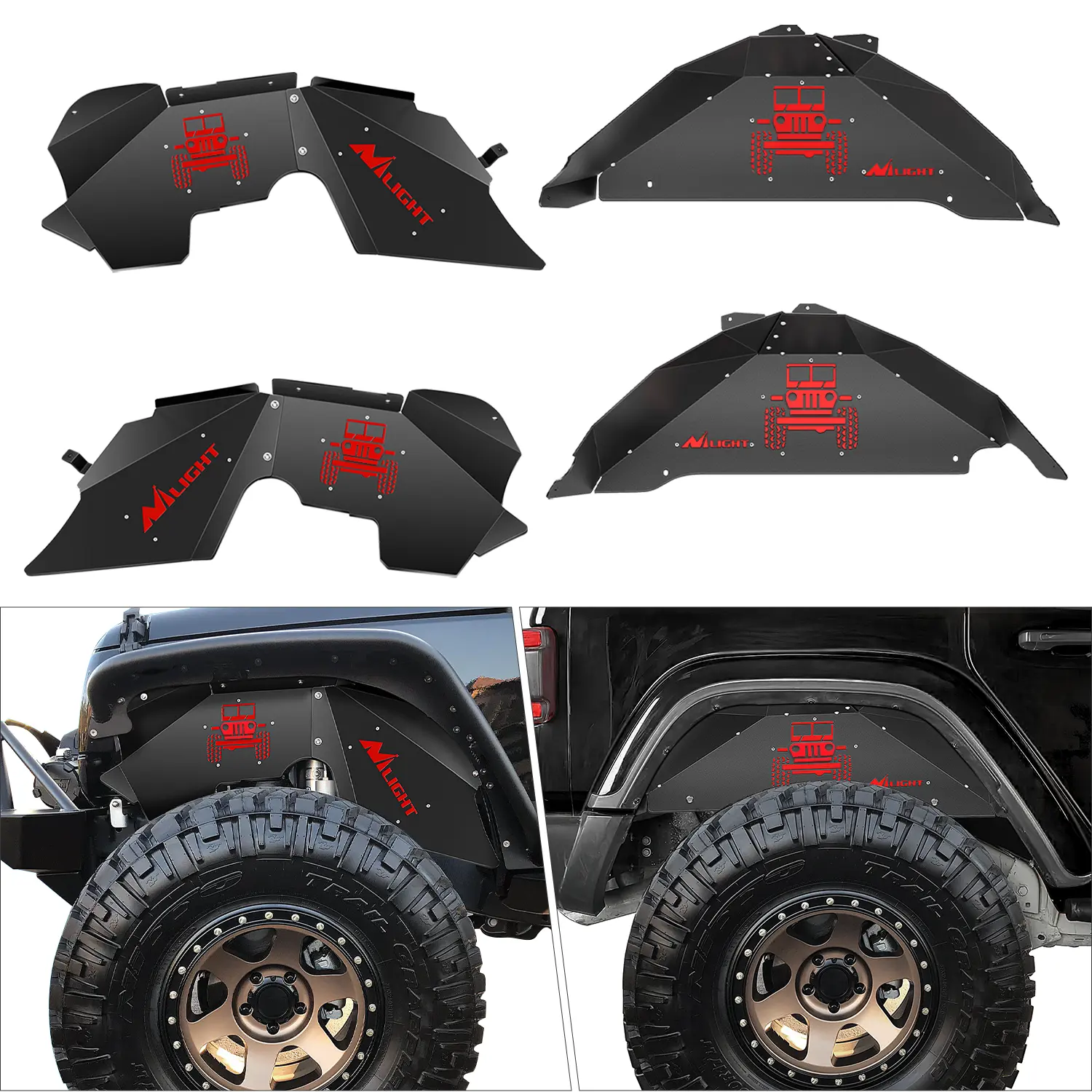 Nilight Front & Rear Inner Fender Liners Wheel Cover Protector, Automotive Car Accessories for 2007-2018 Wrangler JK JKU 4WD (2-Door/4-Door)