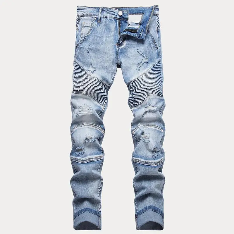 XIMXIMMTIAN Men's Slim Fit Bootcut Moto Jeans, Ripped Biker Stretch Denim with 5 Pockets, Casual Streetwear Pants, Menswear