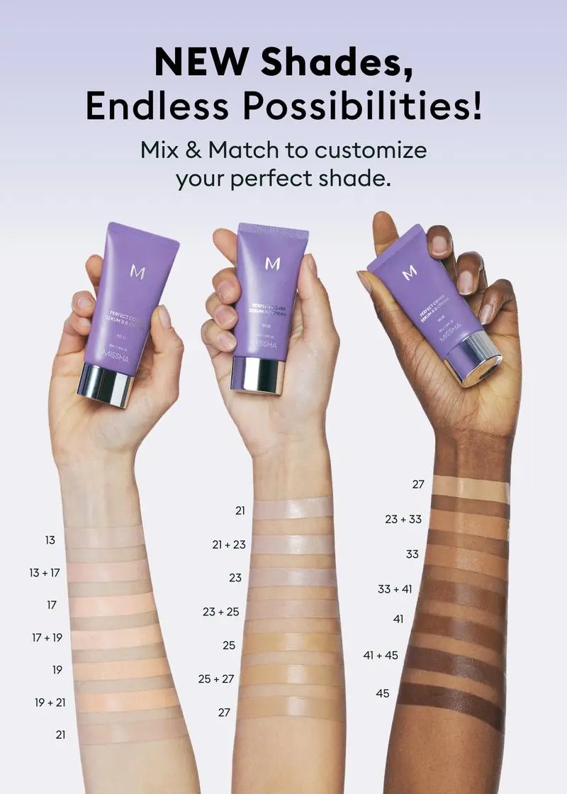 Product Introduction of [MISSHA Official] M Perfect Cover Serum BB Cream (35ml) - Bifida Ferment Lysate Serum-Infused BB Cream for Anti-Aging Skin Rejuvenation, Skin Tint, Tinted Moisturizer, Skin Care Foundation Makeup,Superfood Complex,Glass Skin CardiBB OGBB PurpleBB 21