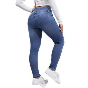 Women's High Elasticity Fleece-Lined Thick Jeans Autumn Winter Fashion Comfortable Slim Jeans Elegant Style Fabric Fit