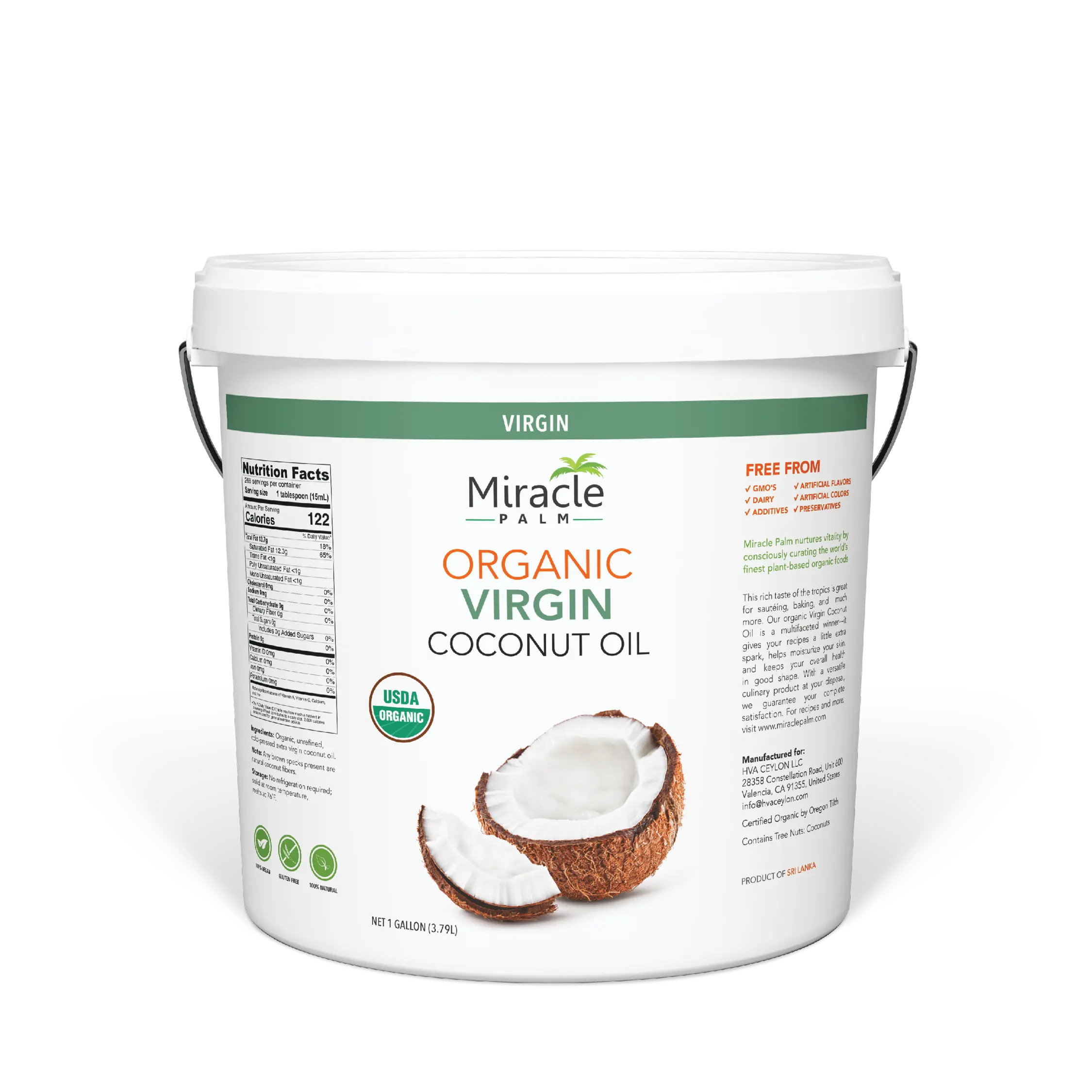 Miracle Palm Organic Virgin Coconut Oil (1 Gallon)