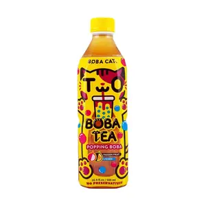 BOBACAT Passion Fruit Lychee Burst Tea 500ml - Refreshing Fruit Drink with Tapioca Pearls
