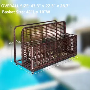 Brown Outdoor Poolside Float Storage,43.3 x 22.5 x 28.7 Inches Patio Storage Basket,PE Rattan,All-Weather,Portable,Outdoor Pool Caddy Wheeled,for Floaties,Life Vests,Beach Balls,Toys