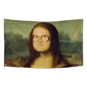 Funny Mona Lisa Flag Tapestry Pop Art Wall Decor, Vintage Parody Poster Banner, Man Cave Room Decor, Aesthetic Wall Hanging Gift
