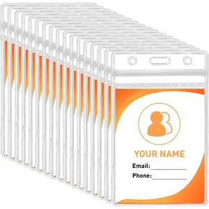 Vertical ID Badge Holders: 16 Pack Clear Plastic Holder with  Type Resealable - Sleeves Fit Up to 3 Cards - 2.48 x 3.43Inches Size