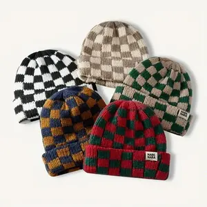 Cozy Women's Slouchy Beanie Hat - Chunky Knitted Checkered Design, Warm Winter Ski Cap with Large Cuff - Perfect for Cold Weather & Gifts