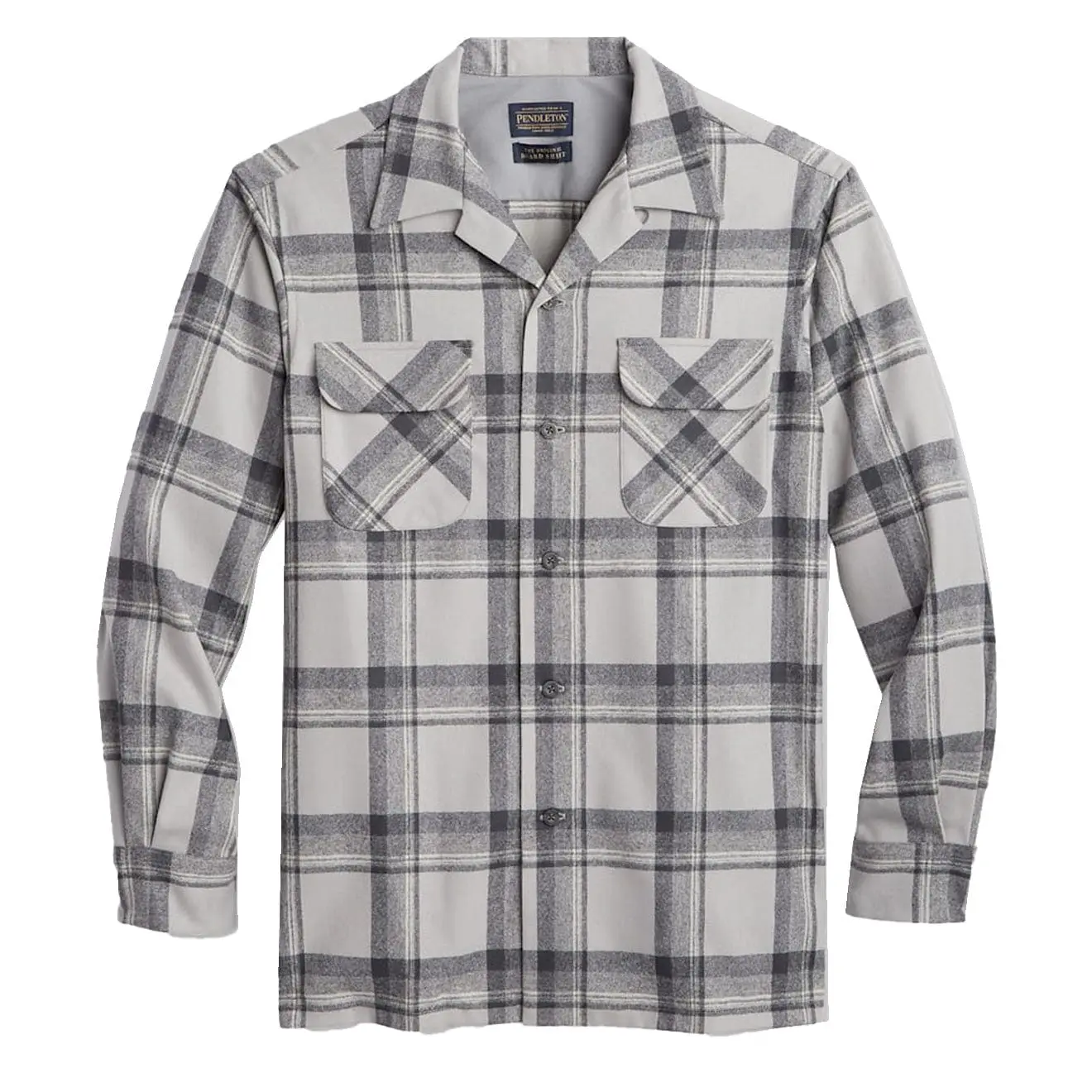 Pendleton Checked Menswear Men's Tall Fit Pure Wool Plaid Button Shirt - Grey Mix, 22, Stain-Resistant, Casual Wear, Cuff Long Sleeve Tops
